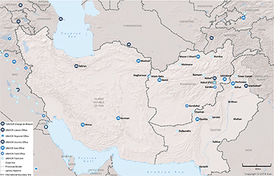 UNHCR 2015 South-West Asia subregional operations map