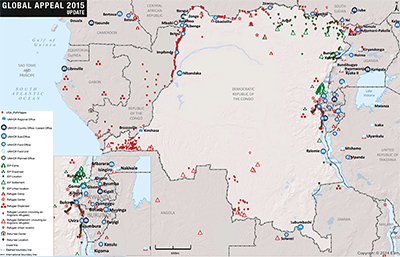 UNHCR 2015 DRC country operations map