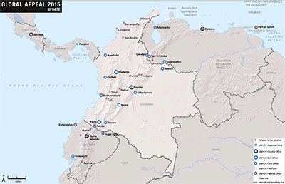 UNHCR 2015 Colombia country operations map