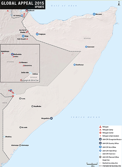 UNHCR 2015 Somalia country operations map