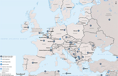 UNHCR 2015 Northern, Western, Central and Southern Europe subregional operations map