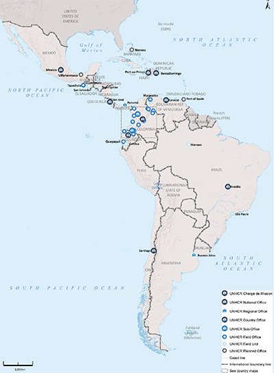 UNHCR 2015 Latin America subregional operations map