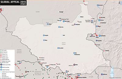 UNHCR 2015 South Sudan country operations map