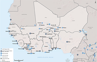 UNHCR 2015 West Africa subregional operations map