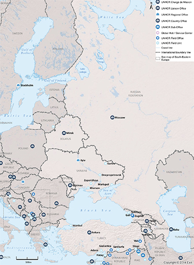 UNHCR 2015 Eastern Europe subregional operations map