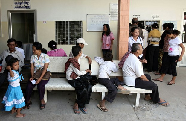 Cambodian mental health patients wait to see a doctor at a hospital in Phnom Penh in a file photo.