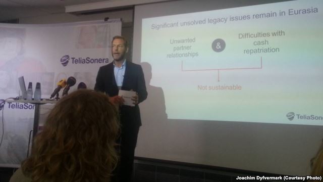 TeliaSonera CEO Johan Dennelind announced his company's withdrawal from Eurasia on September 17.