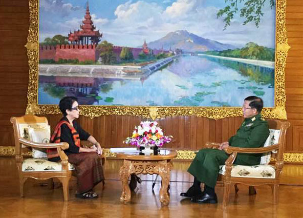 RFA Myanmar Service director Nancy Shwe interviews Senior General Min Aung Hlaing, Naypyidaw, Aug. 20, 2015