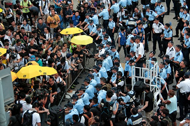 Hong Kong protesters commemorate the anniversary of the Occupy Central movement, Sept. 28, 2015.