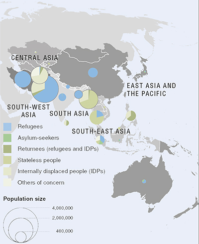 UNHCR 2015 Asia and the Pacific regional operations map