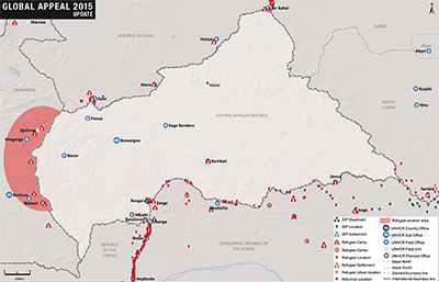 UNHCR 2015 Central African Republic country operations map