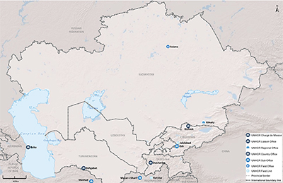 UNHCR 2015 Central Asia subregional operations map
