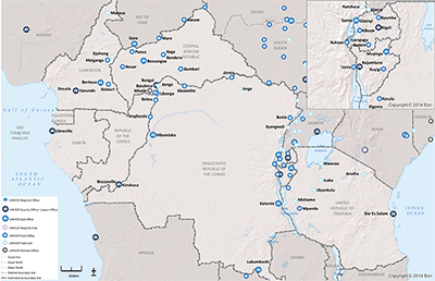 UNHCR 2015 Central Africa and the Great Lakes subregional operations map