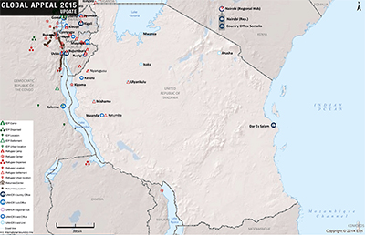 UNHCR 2015 Tanzania country operations map