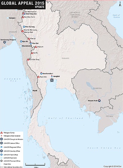 UNHCR 2015 Thailand country operations map