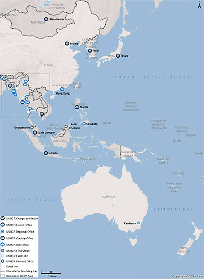 UNHCR 2015 East Asia and the Pacific subregional operations map