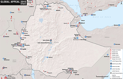 UNHCR 2015 Ethiopia country operations map