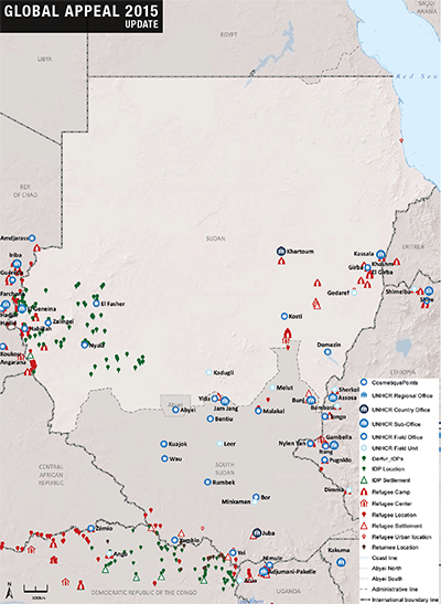 UNHCR 2015 Sudan country operations map