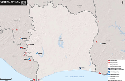 UNHCR 2015 Côte d'Ivoire country operations map