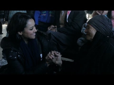 Kat Graham visits Syrian refugee families