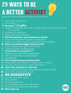 We asked and ONE members delivered! Here are 29 ways to be a better activist.  See how many total responses came in >>  http://www.one.org/us/2013/10/17/infographic-29-ways-to-be-a-better-activist/ #one #activist