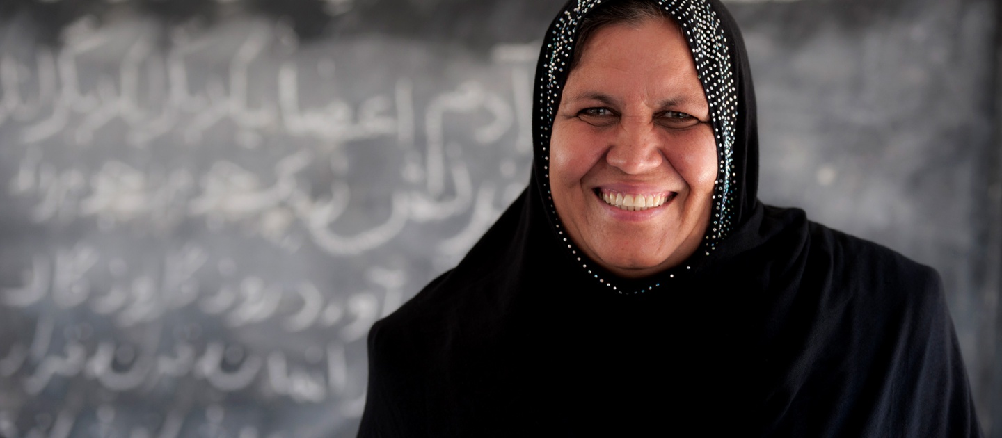 Aqeela Asifi at her school in Pakistan.