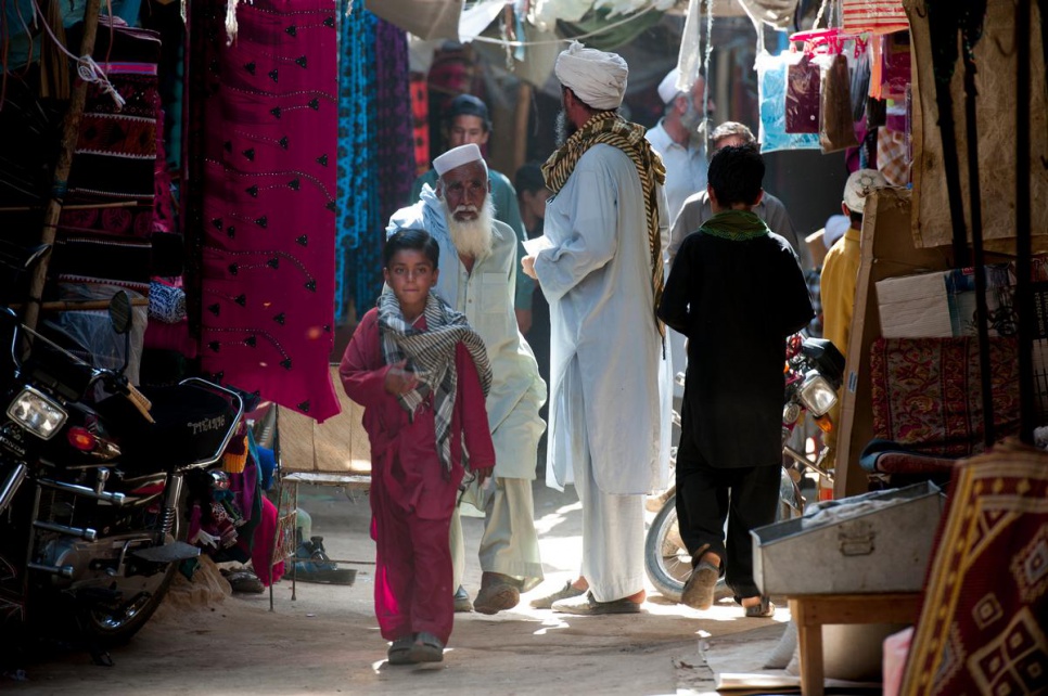 A view of the marketplace in Kot Chandana refugee village in Mianwali, Pakistan. More than 14,000 Afghan refugees are currently living in the village.