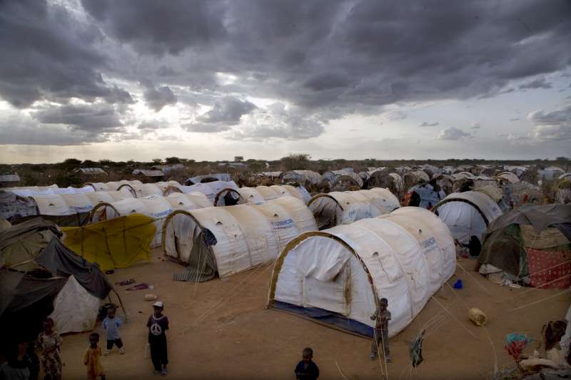 Makeshift shelters and new tents in a section for new arrivals at Ifo, one of the three refugee camps at Dadaab in north-east Kenya. 
