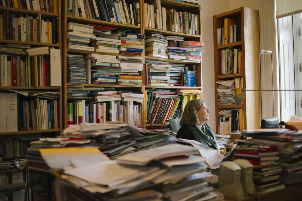 Helena Barroco, Secretary-General of the Global Platform for Syrian refugees, sits in her office. The initiative has granted 150 scholarships to Syrian students in over 10 countries.