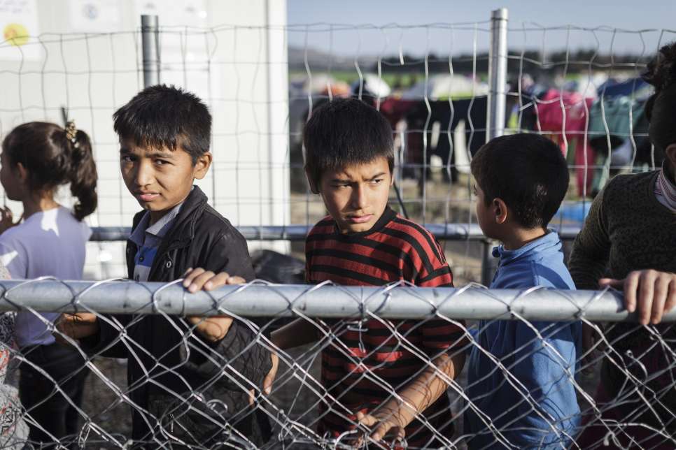 Children wait in line for food at the Idomeni border crossing between Greece and the Former Yugoslav Republic of Macedonia. People join long queues that can stretch for hundreds of meters in order to get a simple sandwich. The latest figures show that 36 per cent of the refugees arriving in Europe in 2016 are children, and many of them have been separated from their parents.