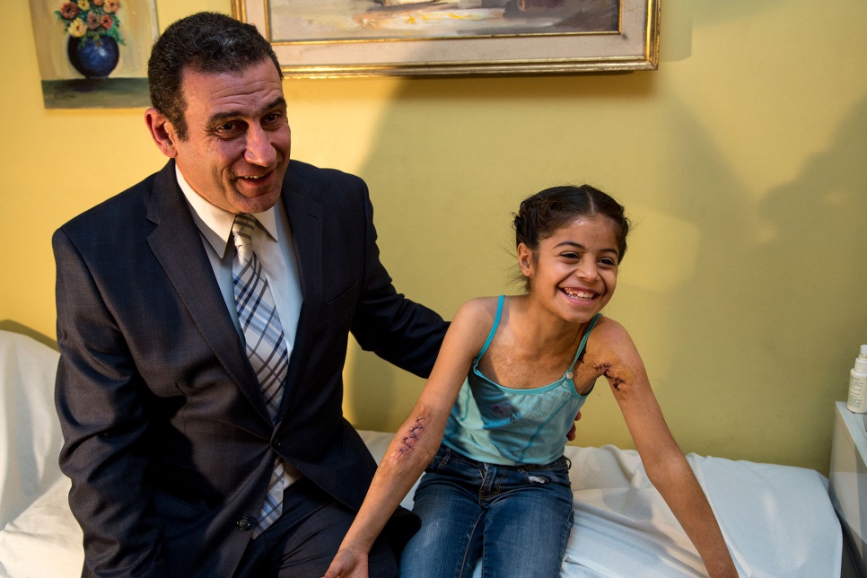 Dr. Amr Mabrouk, a plastic surgeon at Ain Shams University in Cairo, meets with young Judy.