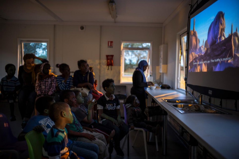 To entertain young people in the so-called 'Jungle', the volunteers occasionally screen films.