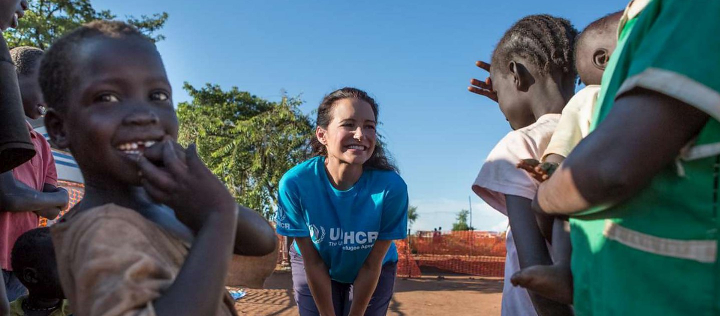 UNHCR High Profile Supporter Kristin Davis at the transit centre. The number of South Sudanese refugees fleeing into Northern Uganda is 154000, since the 15th December 2013.