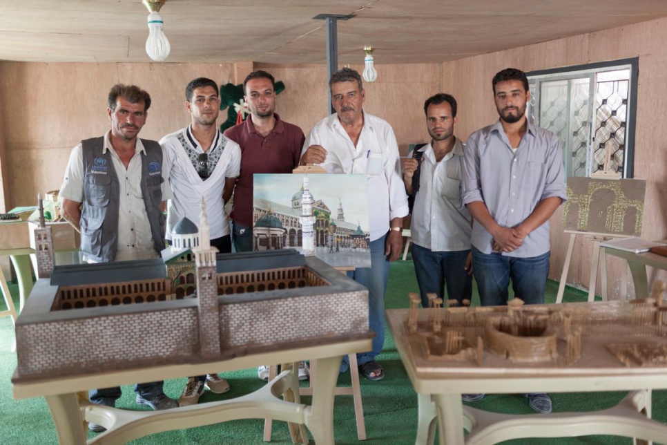 In Jordan's Za'atari refugee camp a group of Syrian artists is working with basic tools and materials sourced from around the camp. They are using local stone, polystyrene and discarded wood, to build models and sculptures of iconic sites including Palmyra and the Krak des Chevaliers castle in Homs. "We chose this project to highlight what is happening in Syria, because many of these sites are under threat or have already been destroyed," says project coordinator Ahmad Hariri, from Dara'a (third from left).