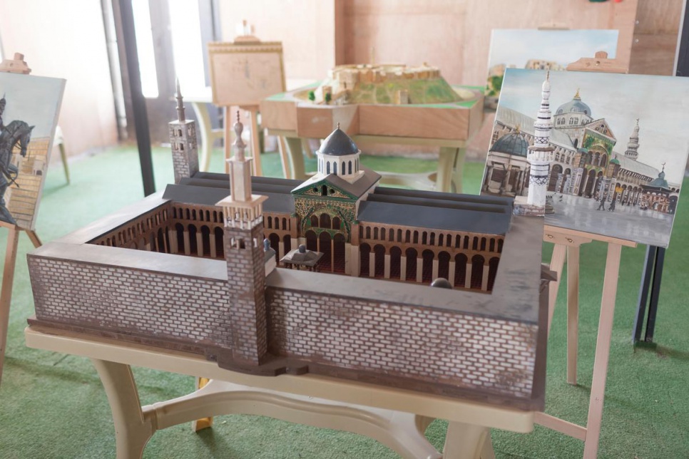 The Umayyad Mosque in Damascus, built 1,300 years ago, is said to be one of the largest and oldest mosques in the world. It inspired one of the miniature replicas displayed at the community centre in Za'atari camp.