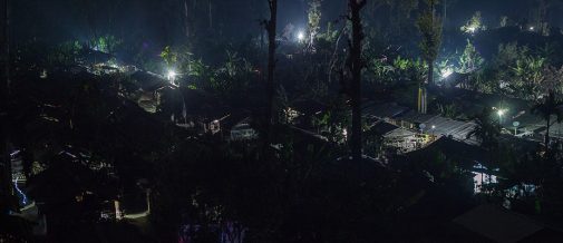 Refugee camp in Nepal lit by street lights. UNHCR designed a pilot for a mini-grid system to power street lights in the camp.