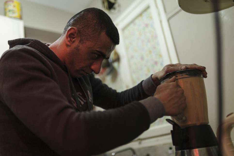 Ibrahim makes a protein-rich blend which he drinks each day before going to train.