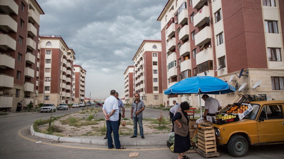 The blocks of 886 apartments in Barda were built in 2015 to accommodate approximately 4,000 people displaced by the conflict in the Nagorno Karabakh region of Azerbaijan during the early 1990s.