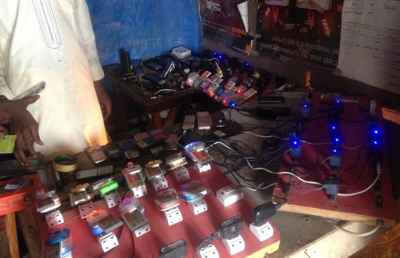 A mobile charging station located in a local market in Kabelawa Camp.