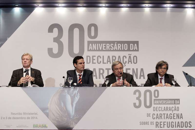 Le Haut Commissaire des Nations Unies pour les réfugiés Antonio Guterres lors de la session d'ouverture de la conférence ministérielle Carthagène\+30 au Brésil. 