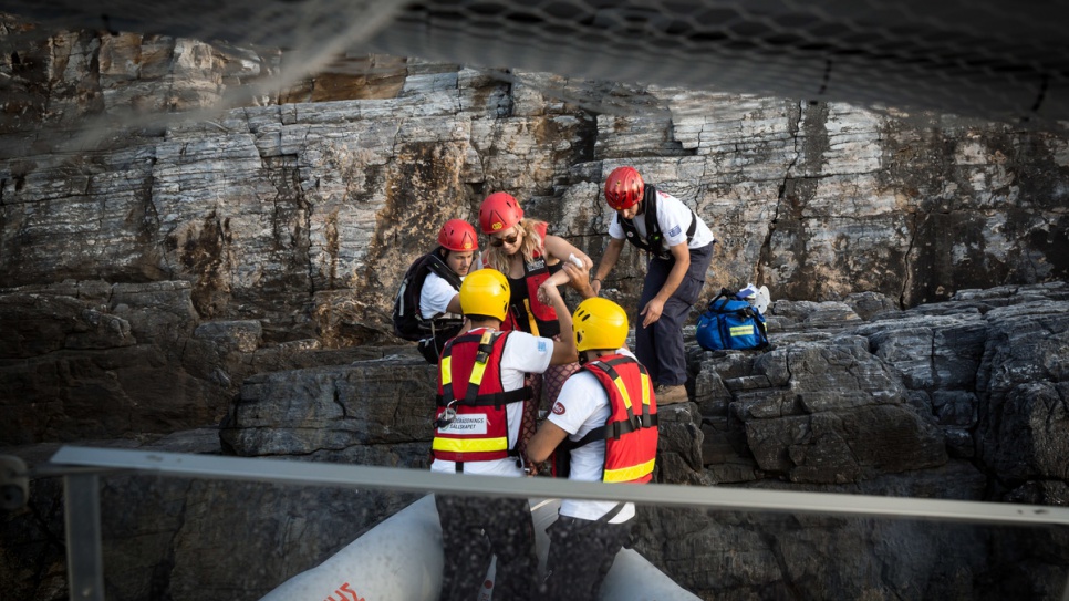 Hellenic Rescue Team volunteers conduct a training exercise on the Greek island of Samos.
