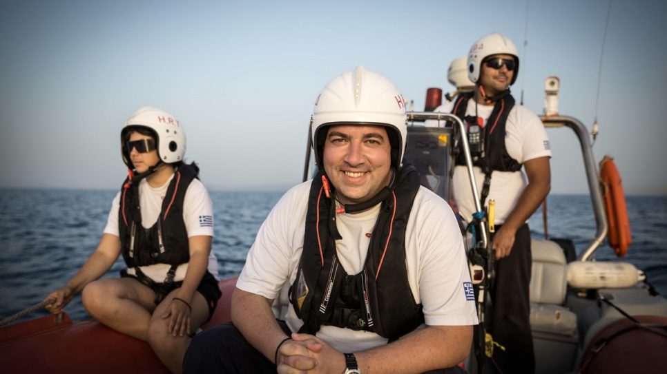 Konstantinos Mitragas (centre) on a training exercise with fellow HRT volunteers Antigoni (left) and Panagiotis (right).