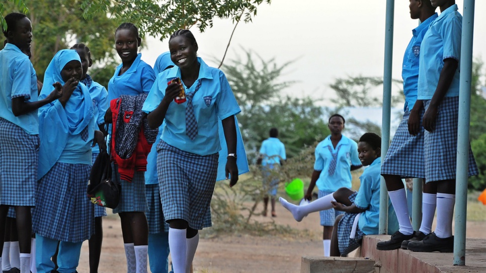 Esther Nyakong, 18, and her schoolmates return to the classroom at Morneau Shepell boarding school for girls, near Kakuma refugee camp.