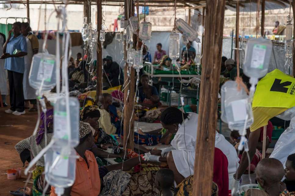 Burundian refugee are being treated for acute diarrhea by UNHCR and its partners' medical personal in the cholera treating centre set up in Kigoma stadium where refugees transit before being transferred to Nyarugusu refugee camp.