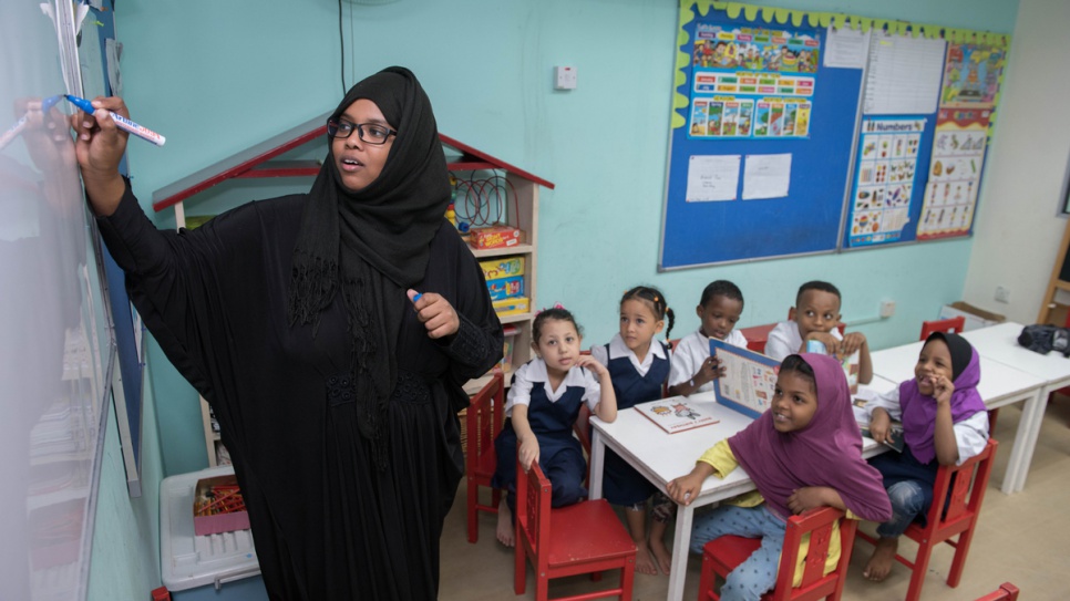 Nawa did not step into a classroom until she was 16, but now is preparing to start university and also volunteers as a teacher at a refugee learning centre. 