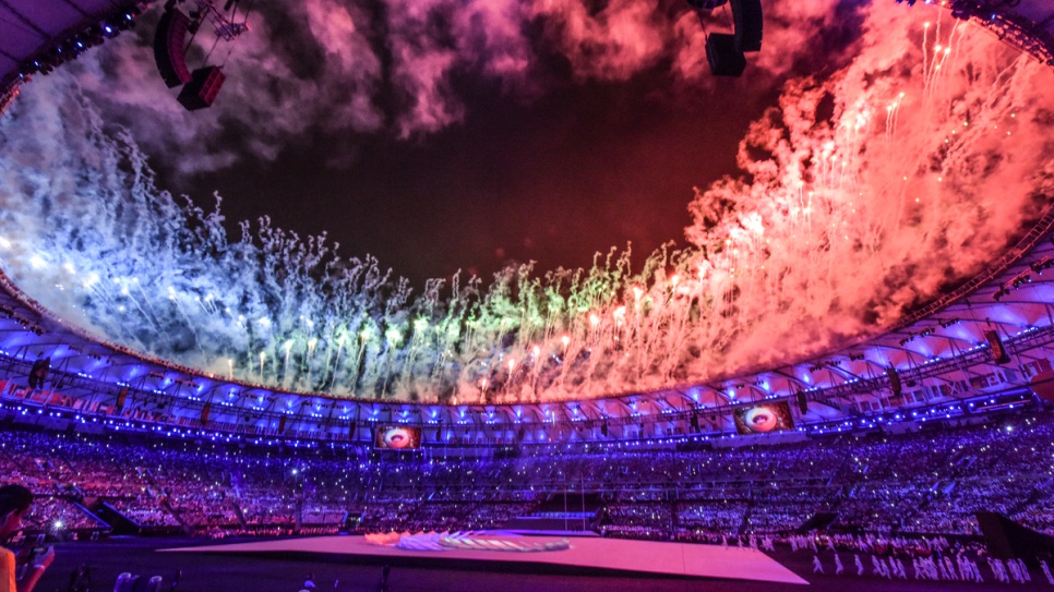 Fireworks light up the Maracanã Stadium during the Opening Ceremony of the 2016 Paralympic Games in Rio de Janeiro.