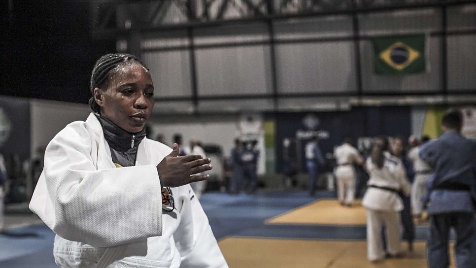 Yolande Mabika, a judoka from the Democratic Republic of the Congo, practices ahead of the 2016 Games in Rio de Janeiro, Brazil.