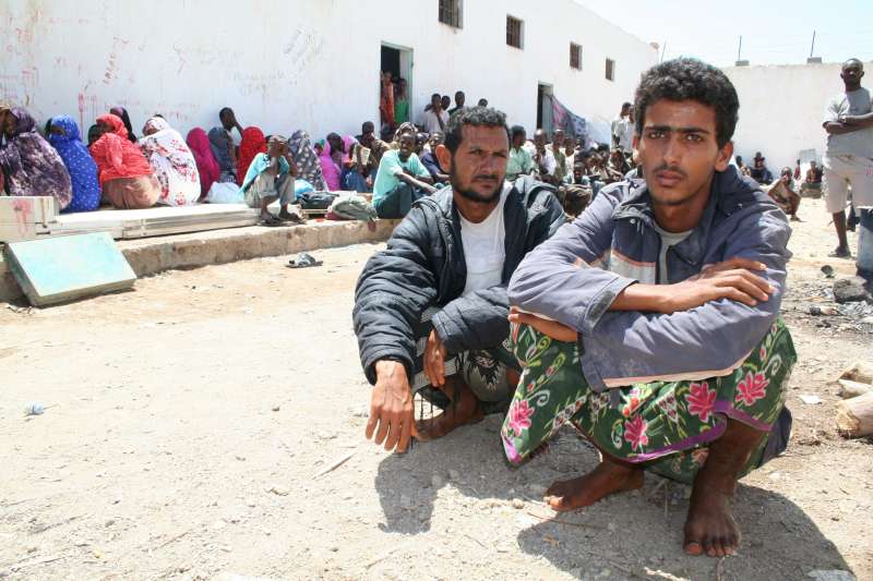 Two Yemeni smugglers caught and detained by marines as they were leaving the Djibouti coast on a boat loaded with refugees and migrants heading for Yemen.