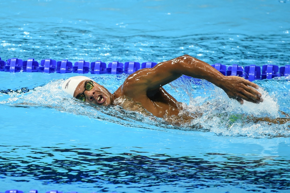 Rami Anis, 25, training at the Olympic swimming pool in Rio de Janeiro, Brazil.