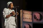 Sister Angélique Namaika from Democratic Republic of the Congo addresses the audience at the 2013 Nansen Refugee Award ceremony.